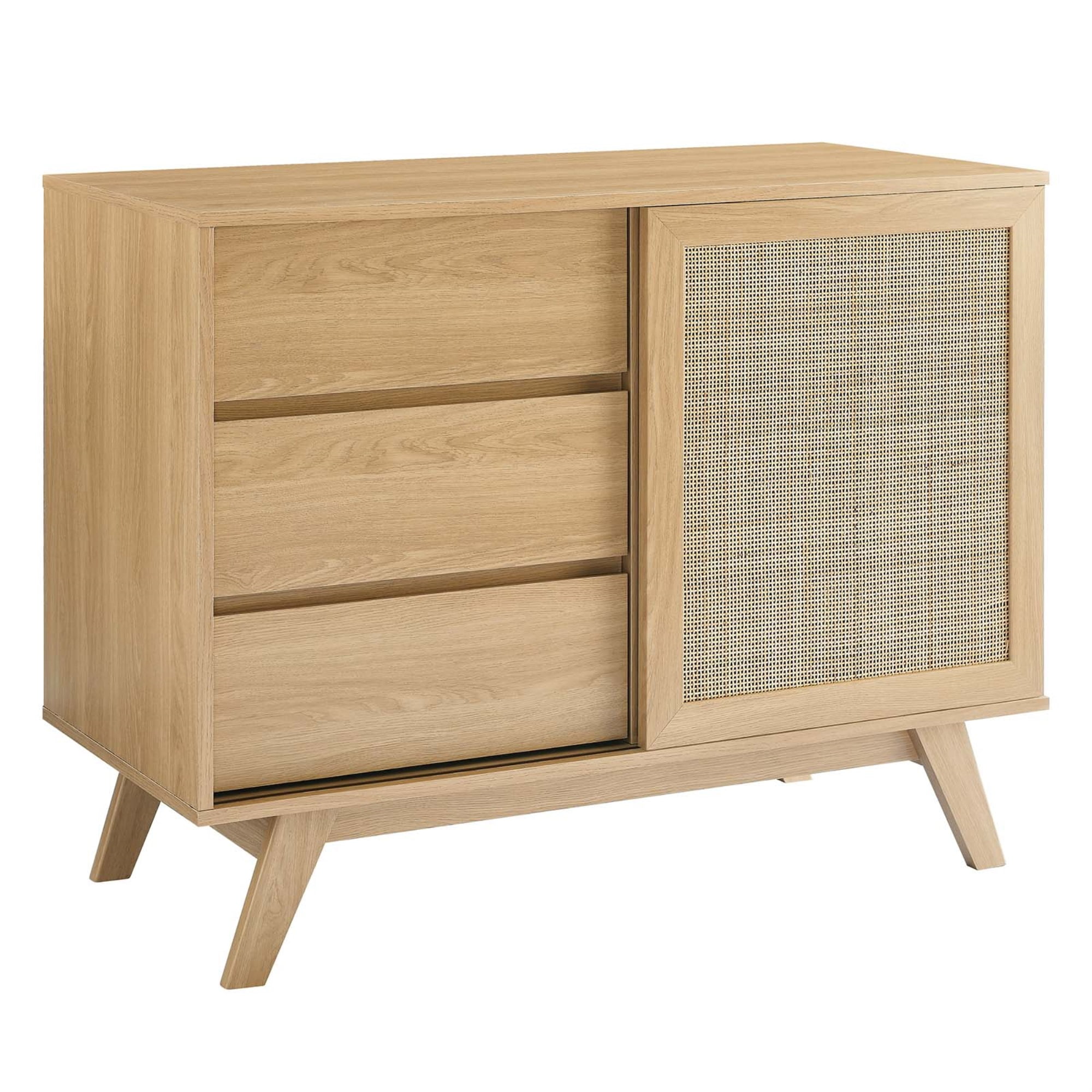 Walnut and Rattan 40" Modern Office Accent Cabinet
