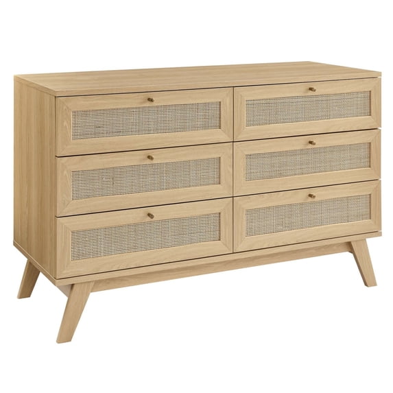 Modway Soma 6-Drawer Rattan MDF and Particleboard Dresser in Oak