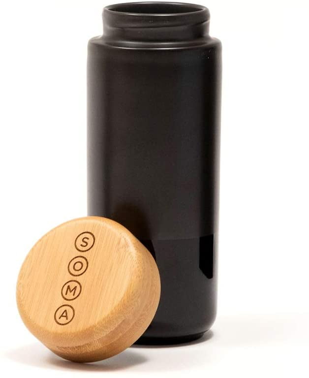 Black Ceramic Travel Mug with Bamboo Lid, 12-ounce