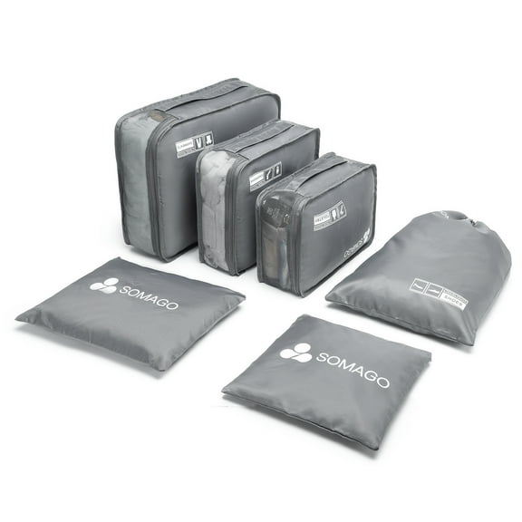 Somago 6 Pcs Packing Cubes for Travel with Clothes Shoes Cosmetics Toiletries Storage Bags Luggage Organizers for Suitcase Travel Essentials
