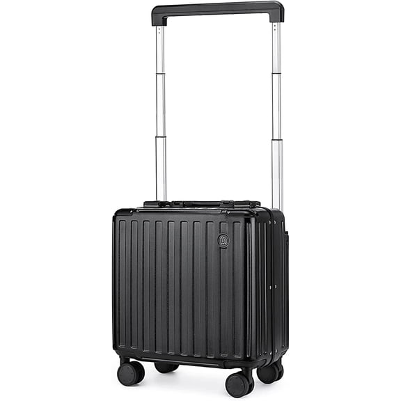 Somago Aluminum Frame 18" Carry On Luggage Wide Handle Suitcase Built-In Double TSA Lock Hardside Lightweight PC Travel Suitcase with Spinner Wheels