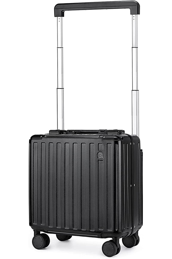 Aluminum Frame 18" Carry On Luggage Wide Handle Suitcase Built-In Double TSA Lock Hardside Lightweight PC Travel Suitcase with Spinner Wheels