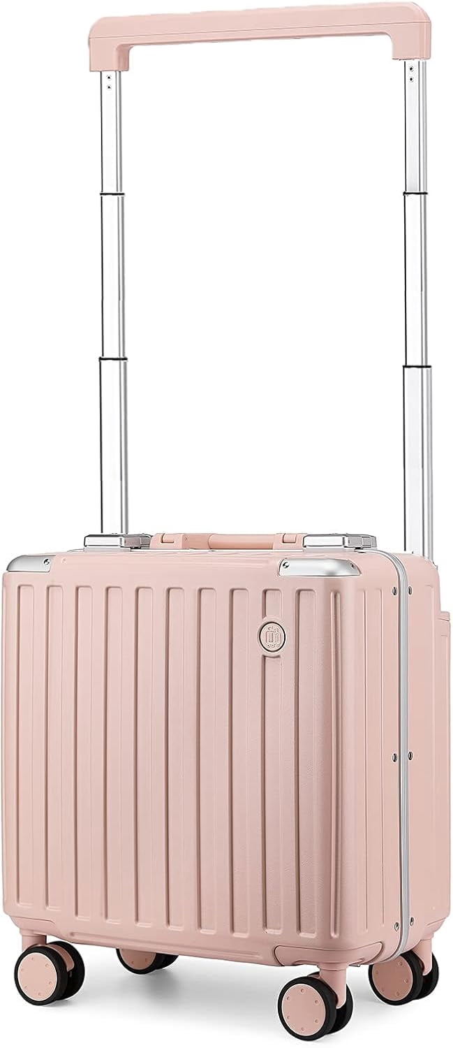 Somago Aluminum Frame 18" Carry On Luggage Wide Handle Suitcase Built-In Double TSA Lock Hardside Lightweight PC Travel Suitcase with Spinner Wheels