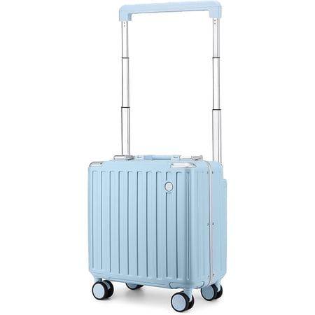 Somago Aluminum Frame 18" Carry On Luggage Wide Handle Suitcase Built-In Double TSA Lock Hardside Lightweight PC Travel Suitcase with Spinner Wheels