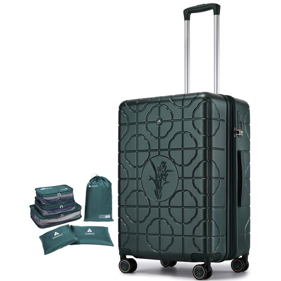 Somago Expandable 28 Inch Suitcase Luggage with Spring Shock-Absorption Brake Wheels Lightweight PC Suitcases with Cup Holder TSA Lock