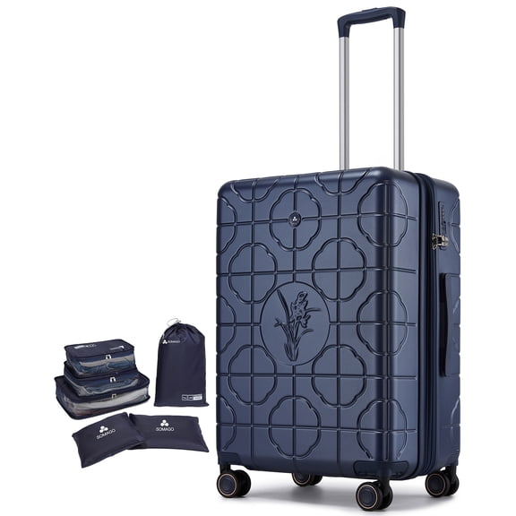 Somago Expandable 28 Inch Suitcase Luggage with Spring Shock-Absorption Brake Wheels Lightweight PC Suitcases with Cup Holder TSA Lock