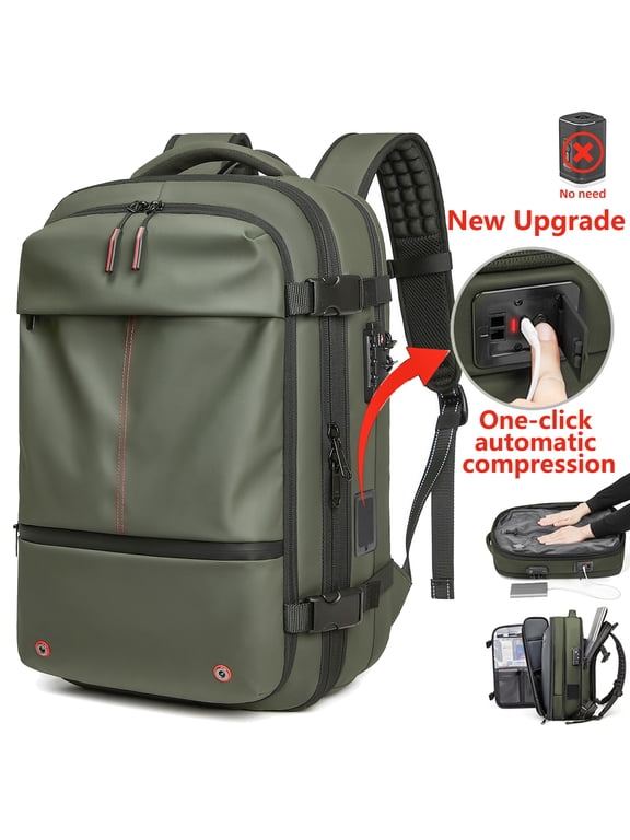 One -Click Vacuum Extraction Vacuum Backpack,Expandable 60L Travel Backpack Airback Backpack With TSA Lock,Fir For 17"Laptop Expandable Carry On Backpack(Army Green)