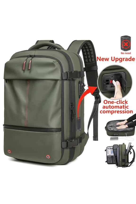 One -Click Vacuum Extraction Vacuum Backpack,Expandable 60L Travel Backpack Airback Backpack With TSA Lock,Fir For 17"Laptop Expandable Carry On Backpack(Army Green)