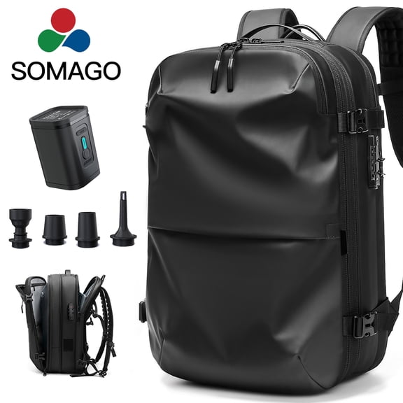 Somago Seal Travel Backpack 60L Expandable Air Compression System Water Resistant TSA Lock Carry-On,Black