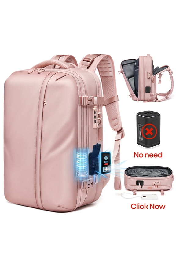 Vacuum Backpack Expandable 40-60L, One-Button Compression Carry-On Travel Backpack for 17-Inch Laptop, Business Flight Approved with Computer Pocket for Men Women(Pink)