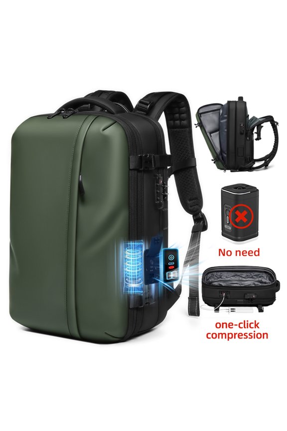 Vacuum Backpack Expandable 40-60L, One-Button Compression Carry-On Travel Backpack for 17-Inch Laptop, Business Flight Approved with Computer Pocket for Men Women(Army Green)