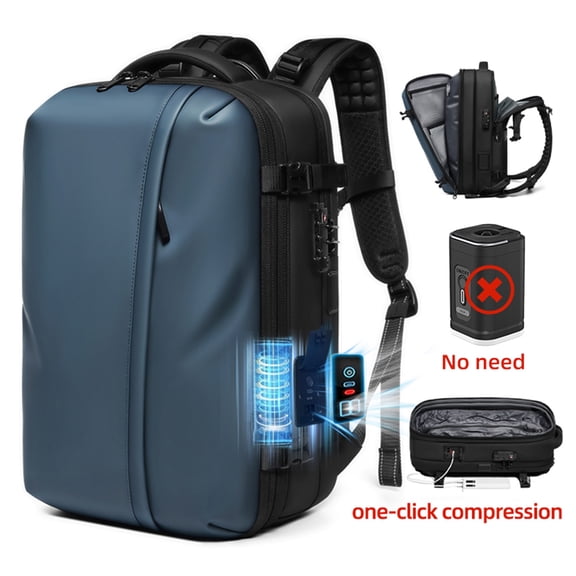 Somago Vacuum Backpack Expandable 40-60L, One-Button Compression Carry-On Travel Backpack for 17-Inch Laptop, Business Flight Approved with Computer Pocket for Men Women(Navy)