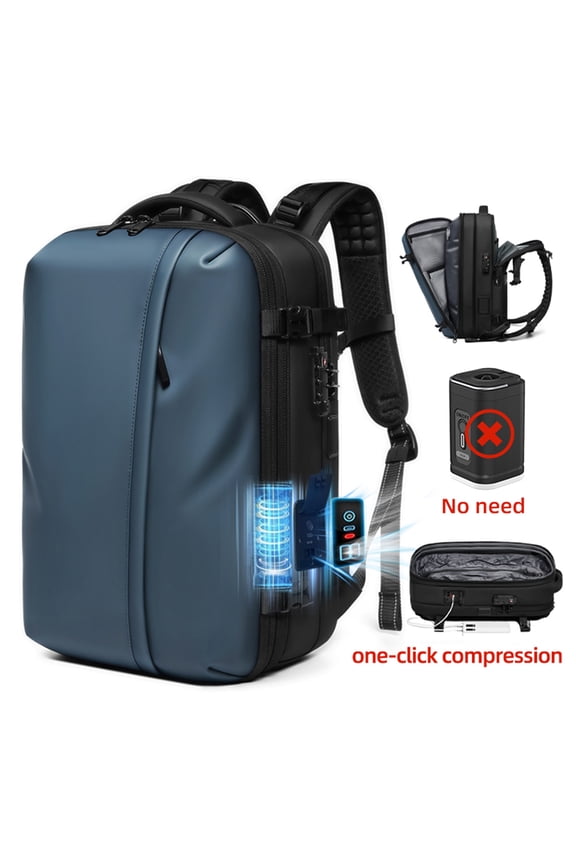 Vacuum Backpack Expandable 40-60L, One-Button Compression Carry-On Travel Backpack for 17-Inch Laptop, Business Flight Approved with Computer Pocket for Men Women(Navy)