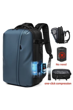Vacuum Backpack Expandable 40-60L, One-Button Compression Carry-On Travel Backpack for 17-Inch Laptop, Business Flight Approved with Computer Pocket for Men Women(Navy)