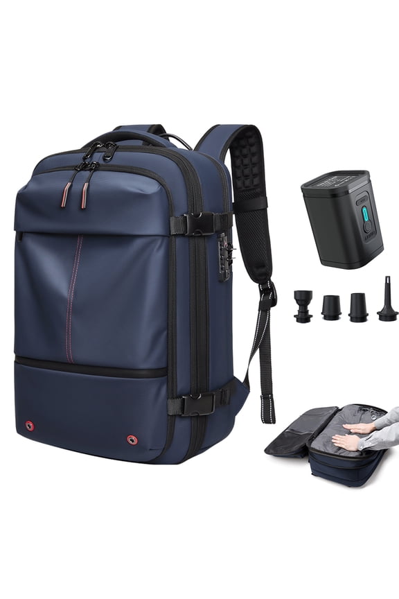 Vacuumable Backpack Expandable Water-resistant Travel Bag with Air Pump Multifunctional Rucksack Backpack with TSA Lock Anti-thief Pocket Fit for 17 Inch Laptop