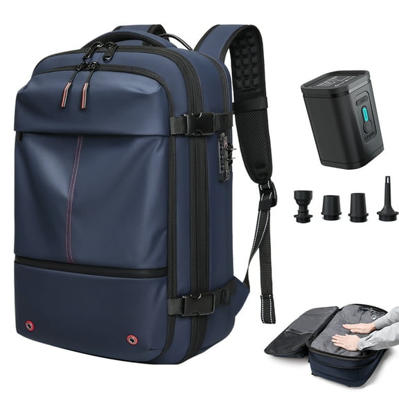 Somago Vacuumable Backpack Expandable Water-resistant Travel Bag with Air Pump Multifunctional Rucksack Backpack with TSA Lock Anti-thief Pocket Fit for 17 Inch Laptop