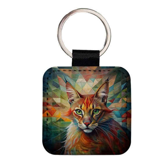 Somali Cat Abstract Art Faux Leather Square Keychain