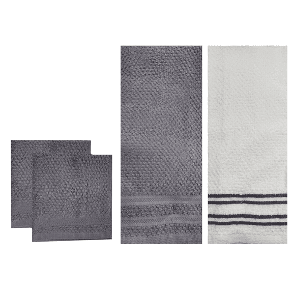 Somanik Gray & White Grid 4-Piece Kitchen Towel Set,  Cotton