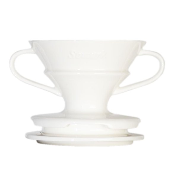 Somark Pour Over Ceramic Coffee Dripper Set V Shape #2 Ceramic Dripper + Dripping Tray (Double Handle) Y101