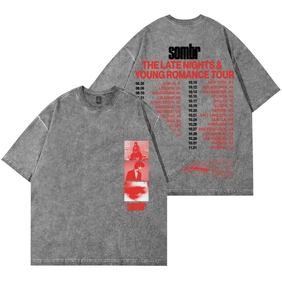Sombr The Late Nights & Young Romance Tour Merch Vintage Wash T-shirt street wear men's and women's fashionable cotton tee