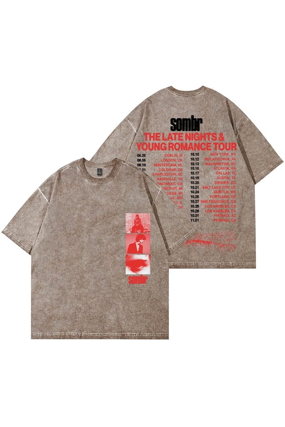 Sombr The Late Nights & Young Romance Tour Merch Vintage Wash T-shirt street wear men's and women's fashionable cotton tee