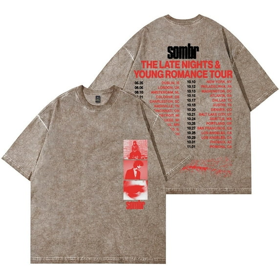 Sombr The Late Nights & Young Romance Tour Merch Vintage Wash T-shirt street wear men's and women's fashionable cotton tee