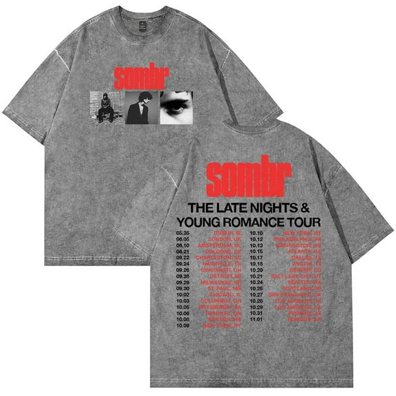 Sombr The Late Nights & Young Romance Tour T-shirt cotton washed T-shirt retro unisex short sleeved casual round neck T-shirt