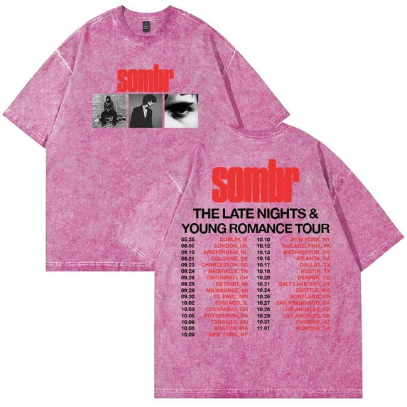 Sombr The Late Nights & Young Romance Tour T-shirt cotton washed T-shirt retro unisex short sleeved casual round neck T-shirt