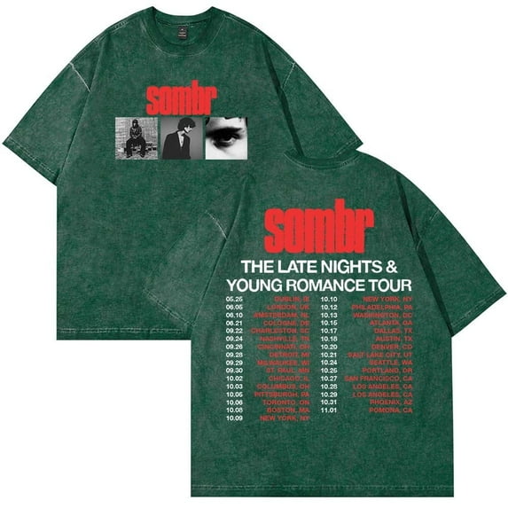 Sombr The Late Nights & Young Romance Tour T-shirt cotton washed T-shirt retro unisex short sleeved casual round neck T-shirt