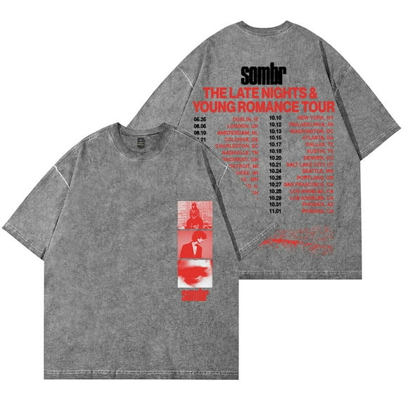 Sombr The Late Nights & Young Romance Tour Wash T-Shirts Women Men Cotton Short Sleeve Tee