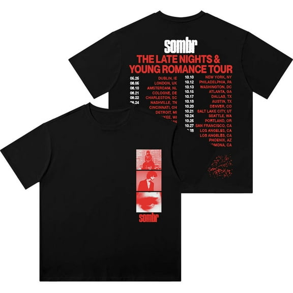 Sombr The Late Nights & Young Romance Tour Wash T-Shirts Women Men Cotton Short Sleeve Tee