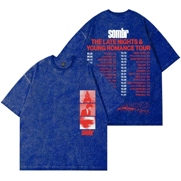 Sombr The Late Nights & Young Romance Tour Wash T-Shirts Women Men Cotton Short Sleeve Tee