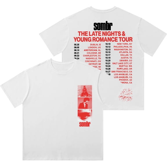 Sombr The Late Nights & Young Romance Tour Wash T-Shirts Women Men Cotton Short Sleeve Tee