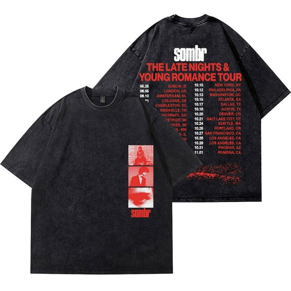 Sombr The Late Nights & Young Romance Tour Wash T-Shirts Women Men Cotton Short Sleeve Tee