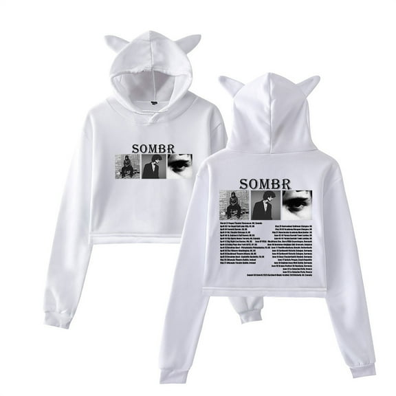 Sombr Tour 2025 Short Hoodies Fashion Cat Ear Sweatshirts Hip Hop Womens Crop Tops