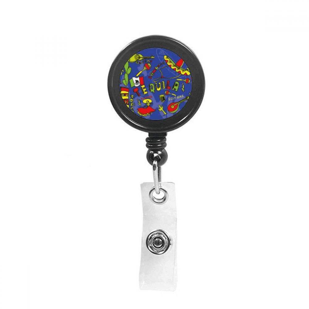 Sombrero Guitar Chili Mexico Elment Retractable Keychain Badge Holder ID Badge