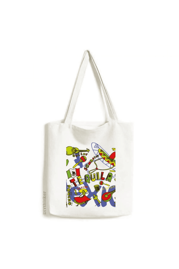 Sombrero Guitar Chili Mexico Elment Tote Canvas Bag Shopping Satchel Casual Handbag