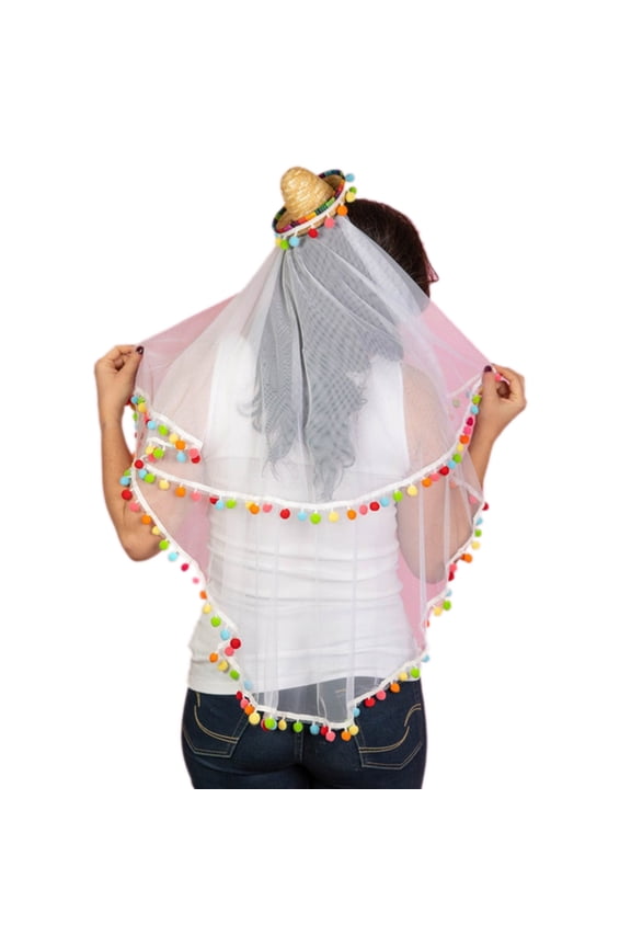 Sombrero Hat with Veil for Women Straw Hat Bridal Veil Dancing Party Hat Wedding Bridal-Tutu Carnival Hats