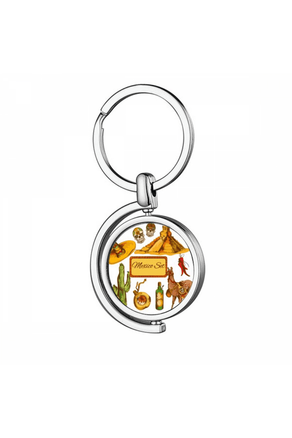 Sombrero Mexico Pyrad Desert Cactus Mexican Rotating Keychain Metal Keyring Holder