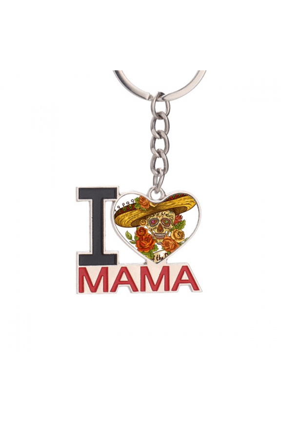 Sombrero Suger l Mexico Day of the Dead Keychain Metal Keyring Holder Love MAMA Mother