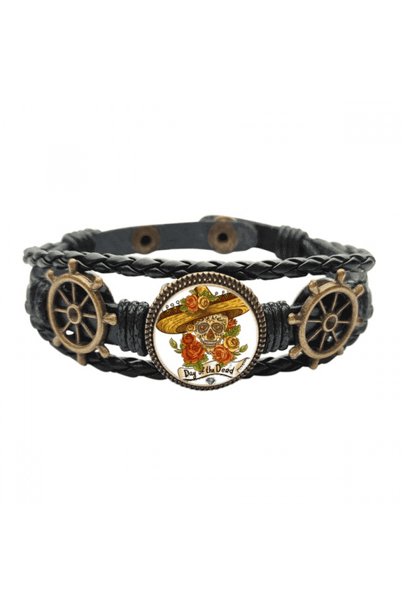 Sombrero Suger l Mexico Day of the Dead Leather Braided Ocean Bracelet Wristband
