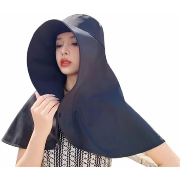 Women's Wide Brim Sun Hat Neck Flap for Hiking Climbing Sun Protection Summer Beach Black