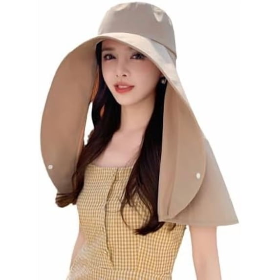Women's Wide Brim Sun Hat Neck Flap for Hiking Climbing Sun Protection Khaki