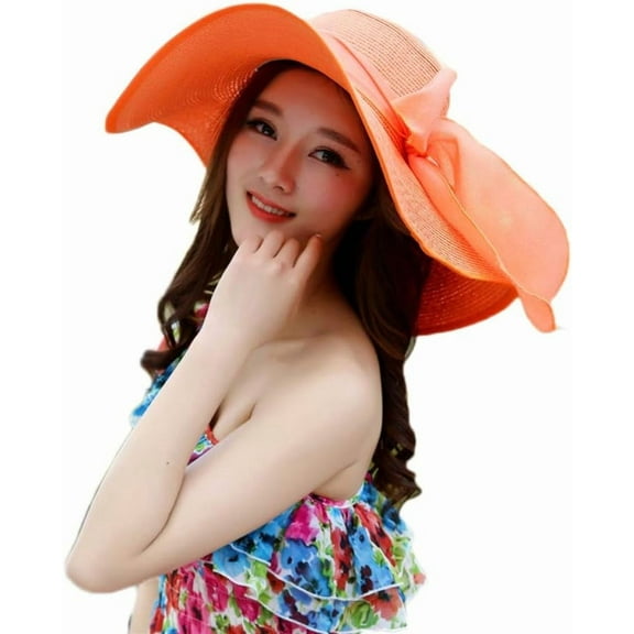Flexible Wide Brim Straw Sun Hat, Large Bow, UPF50  Protection, Perfect for Beach, Fishing and Outdoor Activities