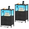 thumbnail image 1 of Eunos 2 Drawer Black Nightstand set of 2 with Charging Station and LED for Bedroom, Living Room, 1 of 8