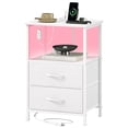 thumbnail image 1 of Eunos 2 Drawer White Small Nightstand with Charging Station, LED and Open Shelf for Bedroom, 1 of 9