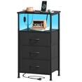 thumbnail image 1 of Eunos 3 Drawer Black Nightstand with Charging Station, LED and Open Shelf for Bedroom, Living Room, 1 of 8