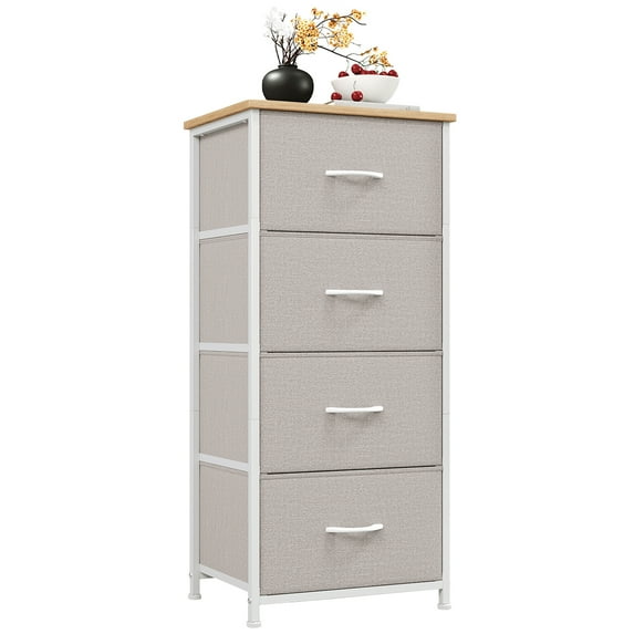 Eunos 4 Drawer Dresser, Chest of Drawers Fabric Vertical Nightstand for Bedroom, Ash Grey