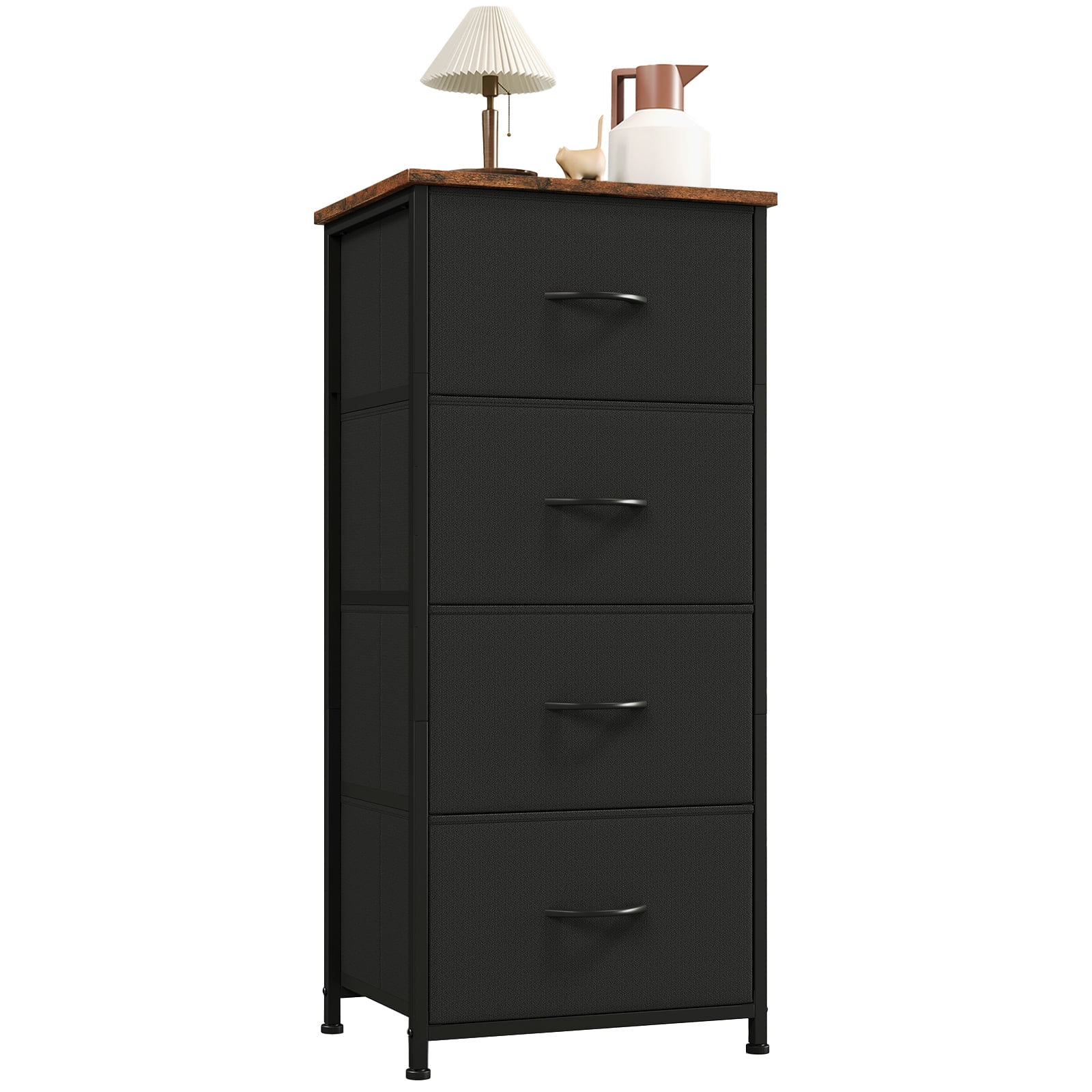 Black Rustic Brown Vertical Combo Dresser with 4 Drawers