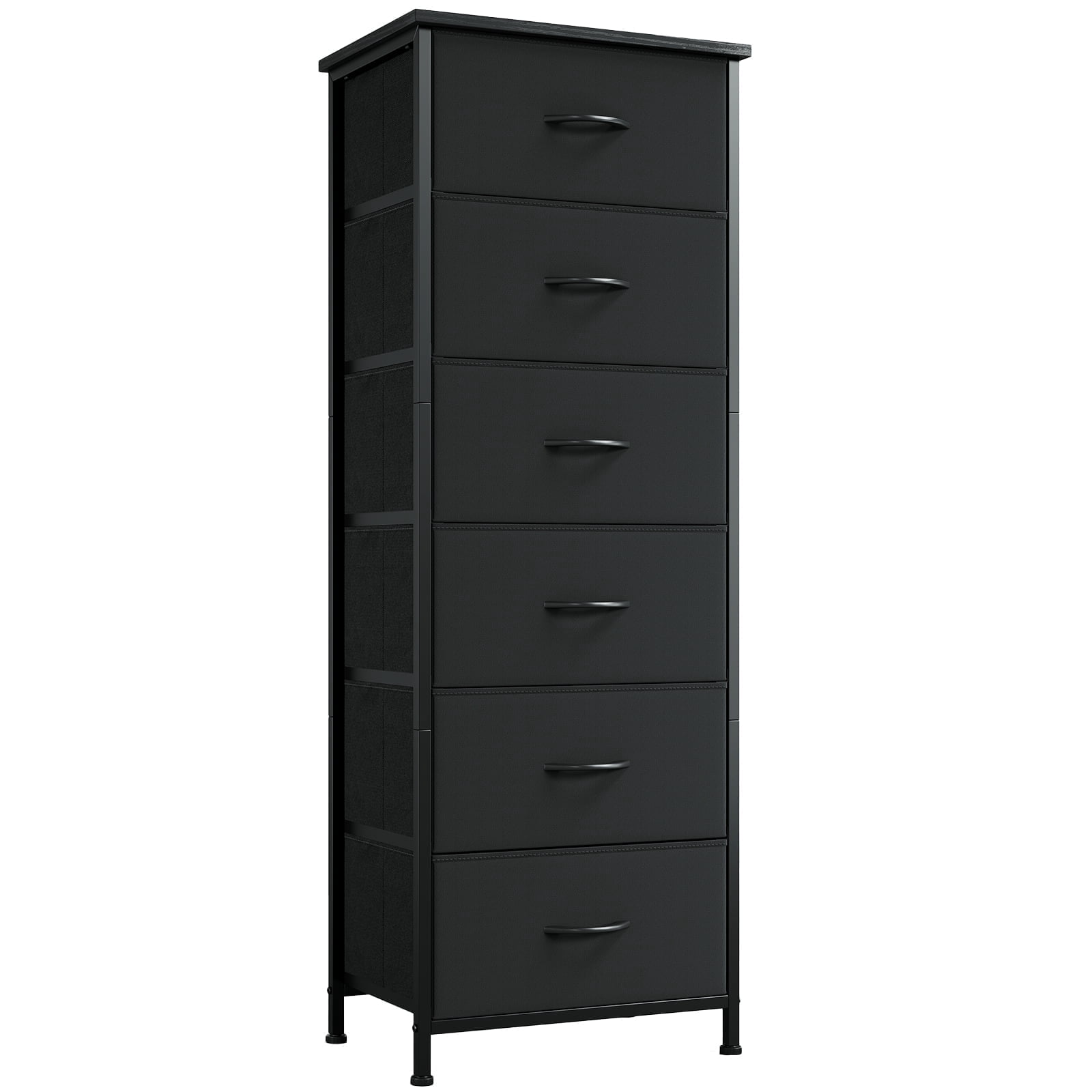 Eunos 6 Black Dresser with Fabric Chest of Drawers, Tall Nightstand  for Bedroom Living Room